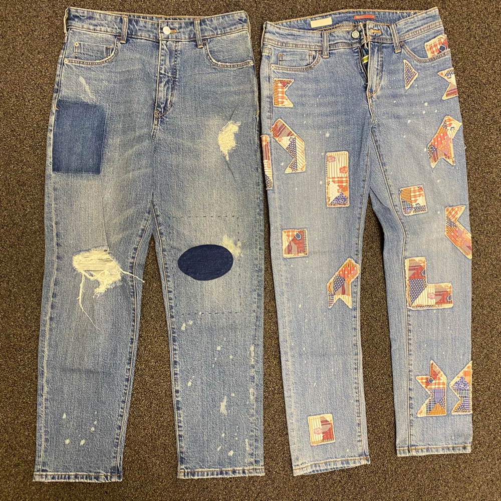 Women's Distressed Patchwork Blue Jeans